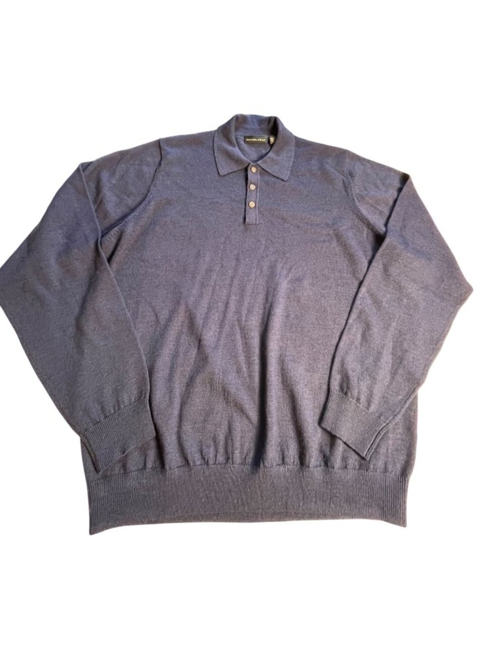 Daniel Gray men’s M Navy Blue Knit Polo long sleeve Sweater 100% Merino Wool